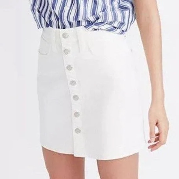 Madewell Dresses & Skirts - Madewell Stretch Denim A-Line Mini Skirt in Tile White: Button-Front Edition